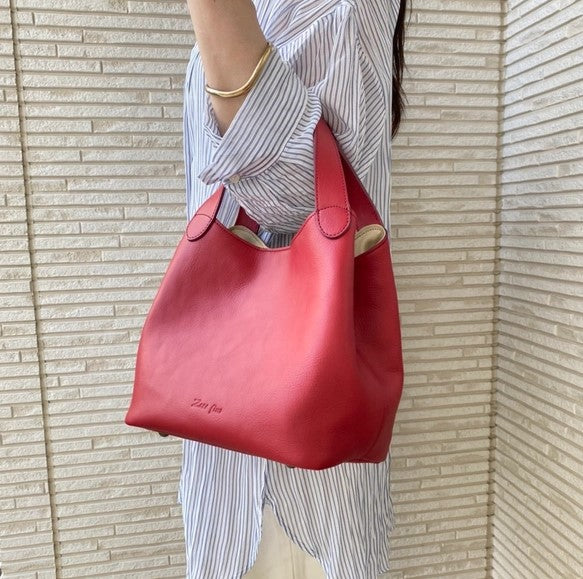 本革バック Genuine Leather Tote Bag - Red