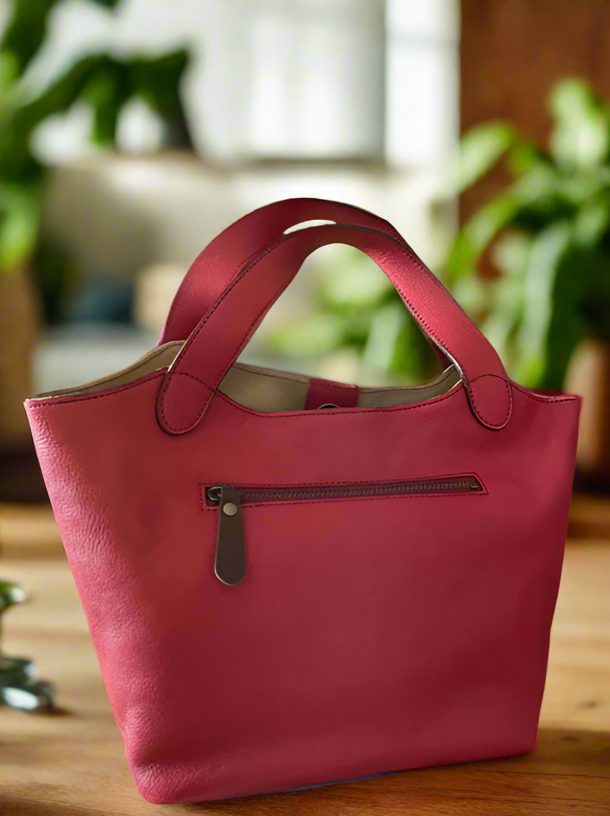 本革バック Genuine Leather Tote Bag - Red