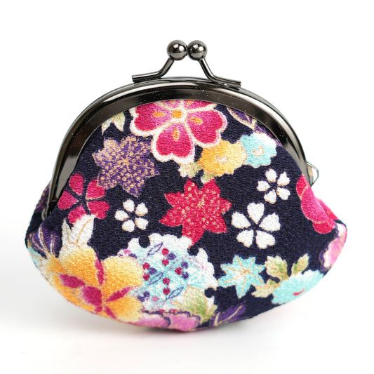 小銭入れ Yuzen Pattern Small Coin Purse - Colorful Flowers